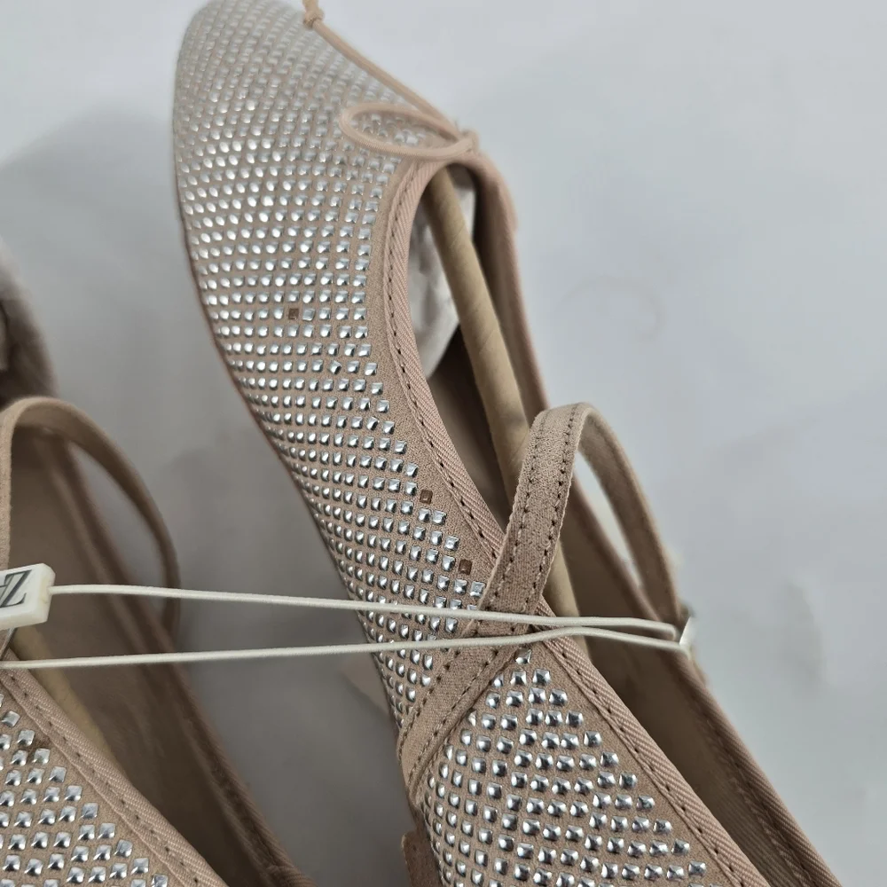 Zara Girl's Studded Beige Ballet Flats Size 37 US 5